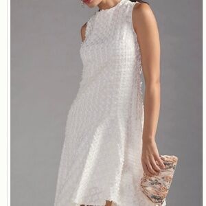 Anthropologie Eva Franco white textured asymmetrical dress. Size 10.